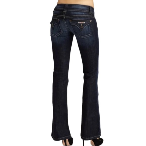 Hudson size 30 medium wash bootcut button flap back pocket distressed jeans EUC - Picture 2 of 16